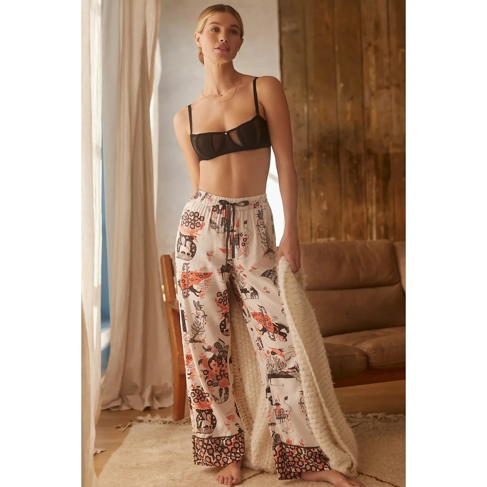 Sanae Sugimoto Anthropologie Flannel Pajama Pants Women's L Whimsical Print NWT
